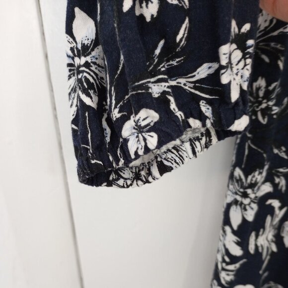 Soft Surroundings Navy Floral Linen-Blend Shirt Dress - Picture 7 of 10